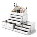 READAEER Makeup Organizer 3 Pieces Cosmetic Storage Case with 6 Drawers (White)