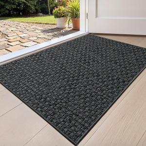 Color&Geometry Ultra-Thin Indoor Door Mat, 24"x36" Low-Profile Non-Slip Entryway Rug with Modern Geometric Texture, Washable Doormat for Indoor Entrance, Front Door, Heather Grey(Rolled-up NO Creases)