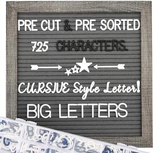 Grey Felt Letter Board - 10x10 Inch, Pre Cut 725 Letters, First Day of School, Classroom Decor, Baby Announcements