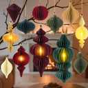 Large Paper Christmas Party Decorations, 12Pcs Honeycomb Paper Hanging Ornaments for Christmas Trees, 3D Vintage Light Up Finial Honeycomb Lantern Ornaments for Xmas Tree Winter Wonderland Party Decor (Colorful)