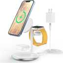 3 in 1 Wireless Charging Station for Apple Devices, Standard 15W Fast Wireless Mag-Safe Charger Stand with 20W dapter for iPhone 16 15 14 13 12 Pro Max/Plus/Pro/Mini,iWatch Ultra 1,2 S9/8.., AirPods (White)