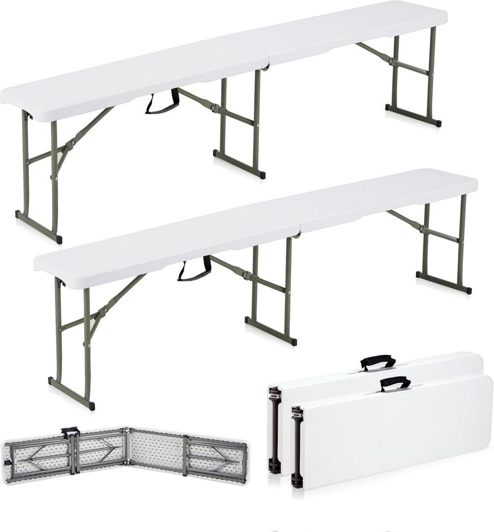6ft Plastic Folding Bench with Carrying Handle & Lock, Portable Outdoor Bench in Garden Picnic Camping Dining Party Seat, Waterproof Bench for Soccer Activities, Firm and Durable2 Pack C
