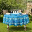 Home Bargains Plus Blue Evil Eye Round Fabric Tablecloth, 70 Inch, Wrinkle, Water and Stain Resistant French Mediterranean Table Cover for Holiday Party Dining