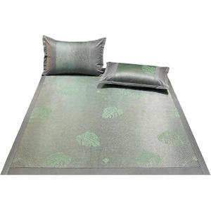 Square Cooling Bedding Mat,Ice Silk Rattan Matting, Jacquard Foldable Mixed Materials of Ice Silk & Rattan, (Green, Queen)