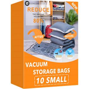 10 Small Vacuum Storage Bags, Space Saver Sealer Compression Bags for Blankets, Comforters, Pillows, Clothes Storage