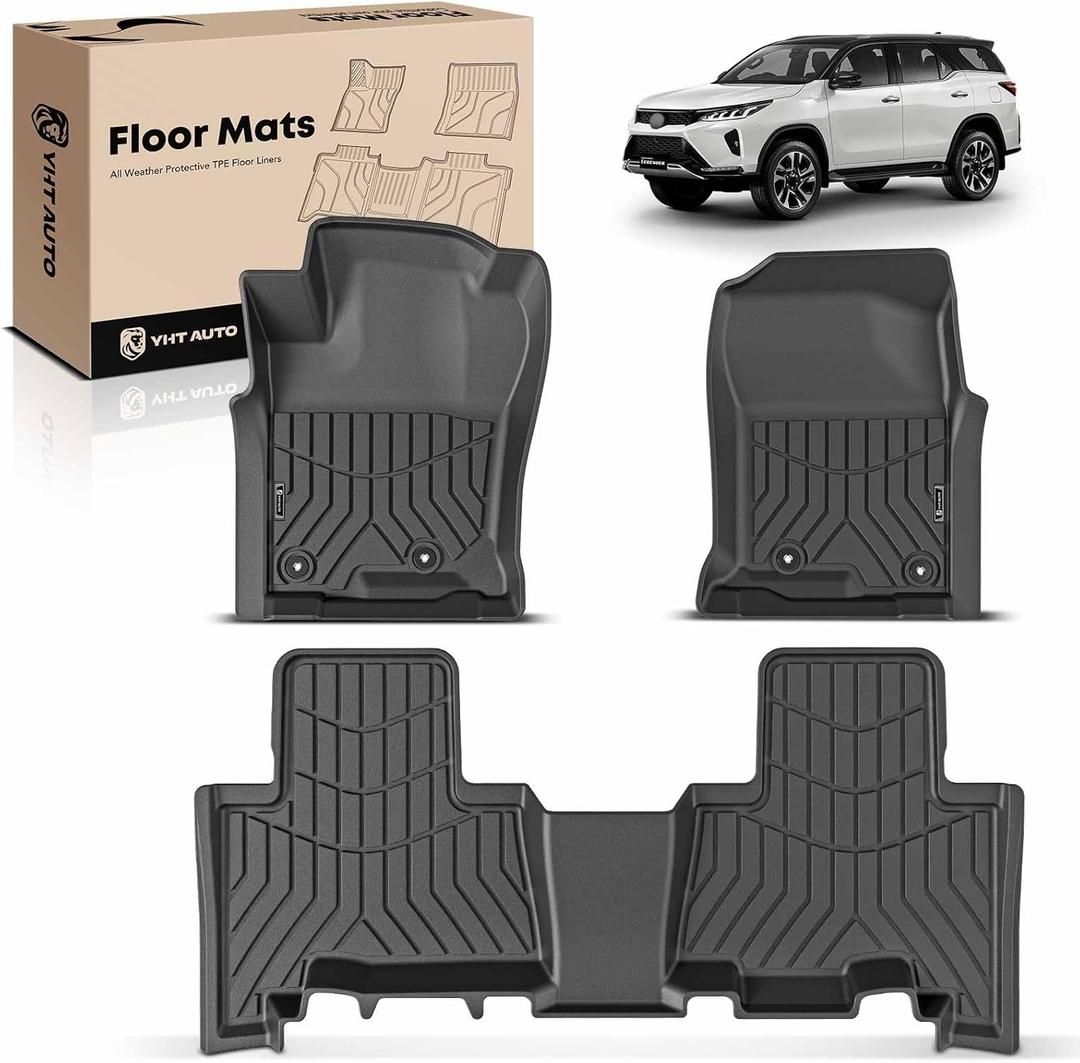 YHTAUTO Floor Mats Fit Toyota 4Runner 2013-2024, Only for 7 Seat, TPE All Weather Custom Fit Automotive Floor Liner Front & 2nd Row Liner, Black Odorless