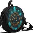 Women Novelty Round Clock Shape Zippered Clock Purses for Women Tote Handbag Shoulder Bag, Gift for Mom Girlfriend (Green-clock Galaxy Print)