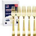 125 Count Gold Plastic Forks Heavy Duty, 7.28 Inch Gold Forks Disposable Heat Resistant Durable Plastic Utensils for Parties, Wedding, Daily Events