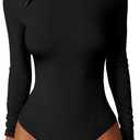 ANRABESS Women's Long Sleeve Bodysuits Top Black X-Small