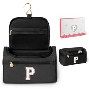 COSHAYSOO Tween Preteen Teen Girls Black Toiletry Bag Hanging Letter T