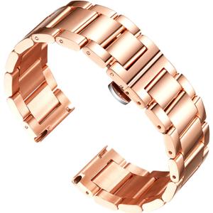 BINLUN Stainless Steel Watch Band, Heavy Duty Metal Replacement Strap with Polished & Matte Brushed Finish for Men and Women, 16mm-26mm(Polished Rose Gold,18mm)
