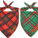 Realeaf Christmas Dog Bandanas 2 Pack, Reversible Red Green Plaid Dog Scarf, Xmas Pet Bandana, Premium Durable Fabric, Holiday Check Bandana for Large and Extra Large Dogs Pets (X-Large)