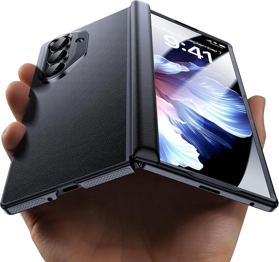 for Samsung Galaxy Z Fold 7 Case - Luxury Leather [Compatible with Magsafe] Full Body Hinge Protection Magnetic Slim Durable Shockproof Zflold 7 Case with Screen Protector,Black