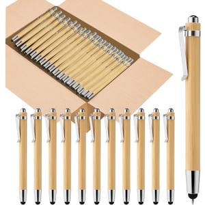 Bamboo Pens Bulk 2-in-1 Stylus Tip Wooden Bamboo Pens Engraving Wooden Ballpoint Pen Customizable Gift Pen Bulk 50pcs