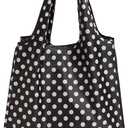 kate spade new york Reusable Shopping Tote, Lightweight Foldable Produce Bag, Black Dots