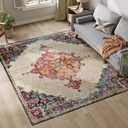 Dripex 6x9 Area Rugs, Machine Washable Non Slip Distressed Boho Rugs, Area Rug for Living Room, No Pile Lightweight Vintage Rug, Soft Accent Carpet for Dining Room,Bedroom,Multi (Red and Beige-no Pile)