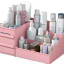Makeup Desk Organizer with Drawers - Countertop Organizer for Cosmetics, Vanity Holder for Lipstick, Brushes, Lotions, Eyeshadow, Nail Polish and Jewelry (Pink)