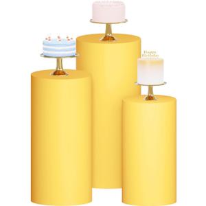 Gold Party Cylinder Cover Set of 3 Pedestal Stand Covers for Cylinder Tables Spandex Cylinder Stand Covers Cylinder Plinth Display Cover Pillar Liners for Parties Wedding Baby Shower Birthday