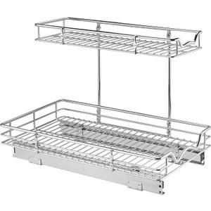 HOLDN STORAGE Two Tier Under Sink Organizers and Storage - Slide Out Cabinet Organizer w/Sliding Drawers for Cabinets 11" Wx21 Dx15H Chrome, Requires 12-1/2 Opening