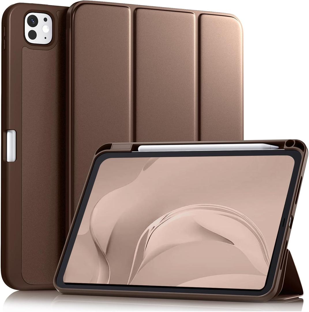 Akkerds for iPad Pro 11 Inch Case (M5/M4) 2025/2024 6th/5th Generation with Pencil Holder, for iPad Pro Case 11 Inch with Trifold Stand Protective Cover/Soft TPU Back, Auto Wake/Sleep, Dark brown