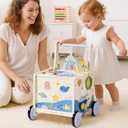 ROBUD Wooden Baby Push Walker, Marine Theme Learning Walking Toys, Adjustable Height Baby Walker with Decelerator, Montessori Toys for Baby Age 10 Months+, WRP23