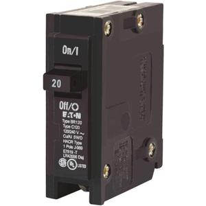 Eaton Corporation Br120 Single Pole Interchangeable Circuit Breaker, 120V, 20-Amp (Black)