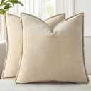 decorUhome Spring Chenille Soft Throw Pillow Covers 26x26 Set of 2, Farmhouse Velvet Neutral Decorative Euro Sham Pillow Covers with Stitched Edge for Couch Sofa Bed Home Decor, Beige