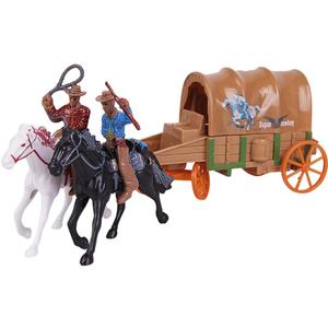 Western Cowboy Playset 5pcs: Plastic Horse Carriage Model Action Figures for Kids Role-Play & Table Decoration Educational Toys