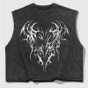 VIPWOLF Men's Grunge Graphic Cropped Tank Tops Y2K Dolman Sleeve Washed Cut Off T Shirts Streetwear (Black, S)