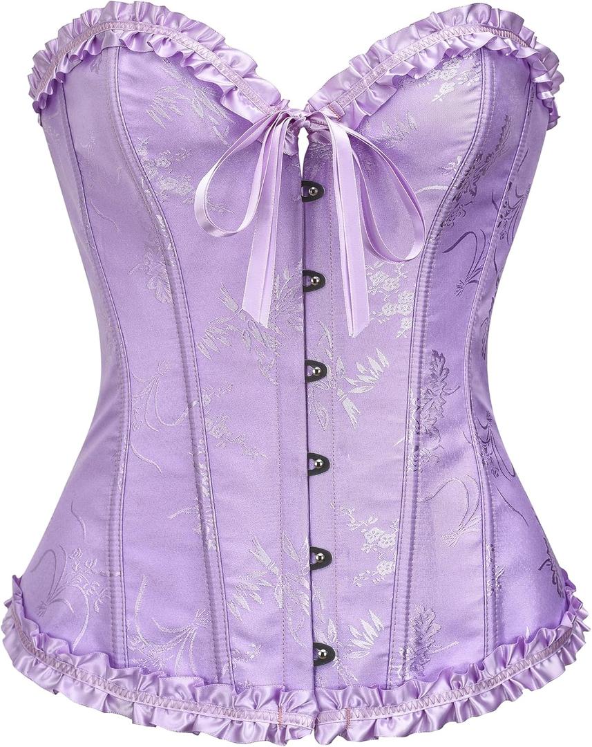SZIVYSHI Corset Tops for Women, Bustier Shapewear Lingerie, Lace Waist Push Up Bodysuit (X-Small, Lavender Frost Purple)