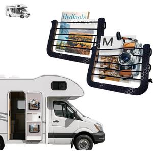 Campervan Bungee Storage Pouch  Elastic Cord Net Organizer with Wood Frame, RV Van Motorhome Interior Wall-Mounted Storage Solution (2Pcs 8.6" x 12")