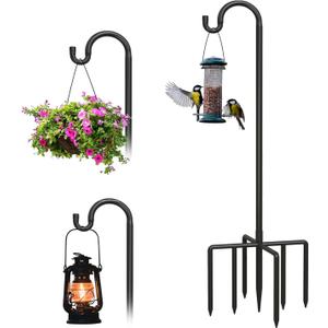 Breeze Touch 1Pack 76 Inch Adjustable Shepherd Hooks for Outdoor Outside, Heavy Duty with 7 Prongs Base, for Hanging Lantern, Hummingbird Feeder, Lightweight Plant, Wind Chime, Bird Feeder Hanger
