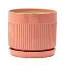 Napco Imports Indoor Outdoor Plant Succulent Herb Flower Pot with Saucer 6 Inch Ceramic Orange Ribbed