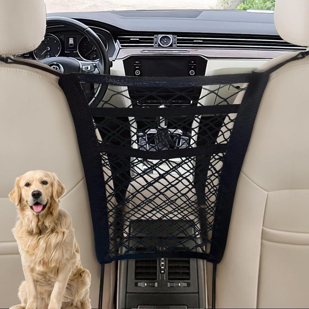 Universal Dog Car Net Barrier Sturdy Mesh, Easy Install, Breathable Design, Easy to Clean, Flexible Bungee Cords for Adjustable Fit 23"23" (Black) (3-Layer Mesh)