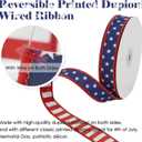 HUIHUANG Stars and Stripes Reversible Dupioni Wired Ribbon 1 inch Patriotic Wire Edge Ribbon for 4th of July Memorial Day Home Decor Bows Making DIY Crafts - Continuous 10 Yards