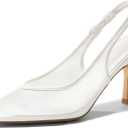 Coutgo Womens Mesh Slingback Kitten Heels Pointed Toe Low Heel Pumps Sexy Dress Shoes (8.5, White)