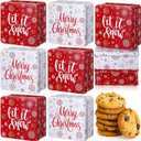 Tandefio 6 Pcs Christmas Cookie Tins with Lids for Gift Giving, 6.3 x 6.3 In Square Metal Holiday Empty Boxes Xmas Storage Containers for Storing Candy Cookie Biscuits Goody Treat Gifts (White,Red)