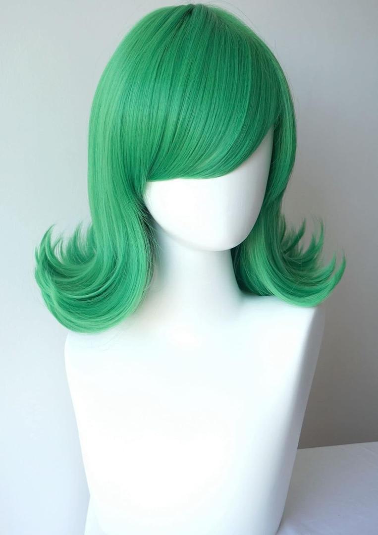 Short Green wig for women Green wavy green wig women costume synthetic wig 14inches for tatsumaki costume wig for women (3325-1)