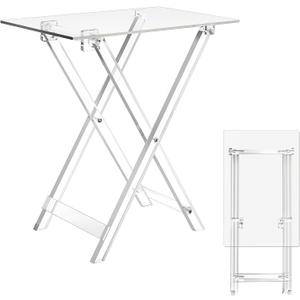 Namalu Acrylic Foldable TV Dinner Table Clear Small Folding Tray Space Saving for Eating Snack Coffee Bed Desk Living Room Kitchen Furniture Easy Assembly(No Edge,20.4 * 18.6 * 12 Inches,Transparent)