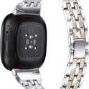 Bling Bands Compatible with Fitbit Versa 4/Sense 2/Versa 3/Sense, Women Dressy Slim Bracelet Metal Replacement Wristbands