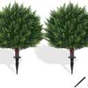 Grooy Artificial Cypress Topiary Tree with Ground Spike, Set of 2 Artificial Shrub Bushes, Fake Evergreen Tree for Porch, Artificial Plants for Outdoor Planters Indoor UV Resistant