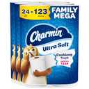 Charmin Ultra Soft Cushiony Touch Toilet Paper, 24 Family Mega = 123 Regular Rolls, White