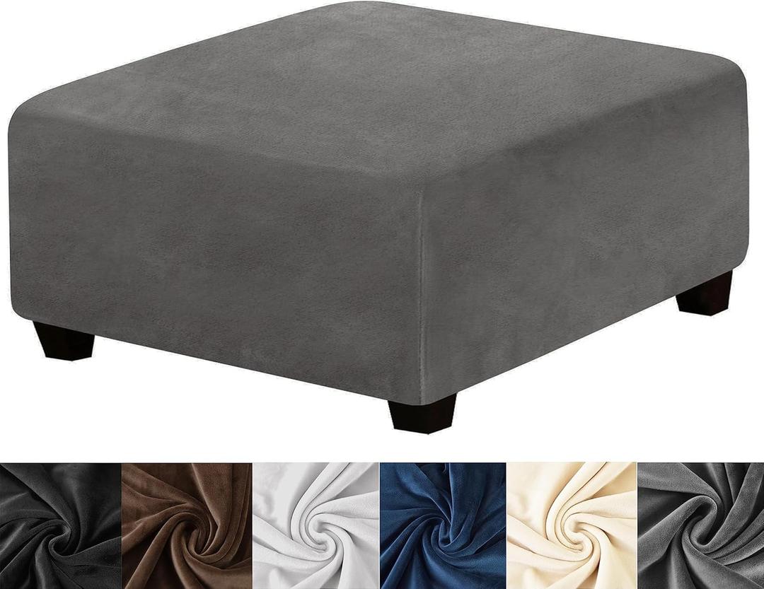 HFCNMY Ottoman Cover Square,Stretch Velvet Square Ottoman Cover Thick Ottoman Slipcover Square Washable Storage Ottoman Cover Foot Stool Cover with Elastic Bottom for Living Room Dark Gray Large