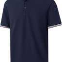 Men's Pique Polo Shirts Short Sleeve Cotton Blend Tipped Casual Collared Polo Shirts Business Classic Fit (Blue, XL)