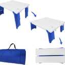 Modern-Depo 15.9"x14.2"x9.6" Large Portable Folding Beach Table for Sand Foldable Height Adjustable Side Table Desk for Camping Picnic BBQ with Carry Bag, Blue