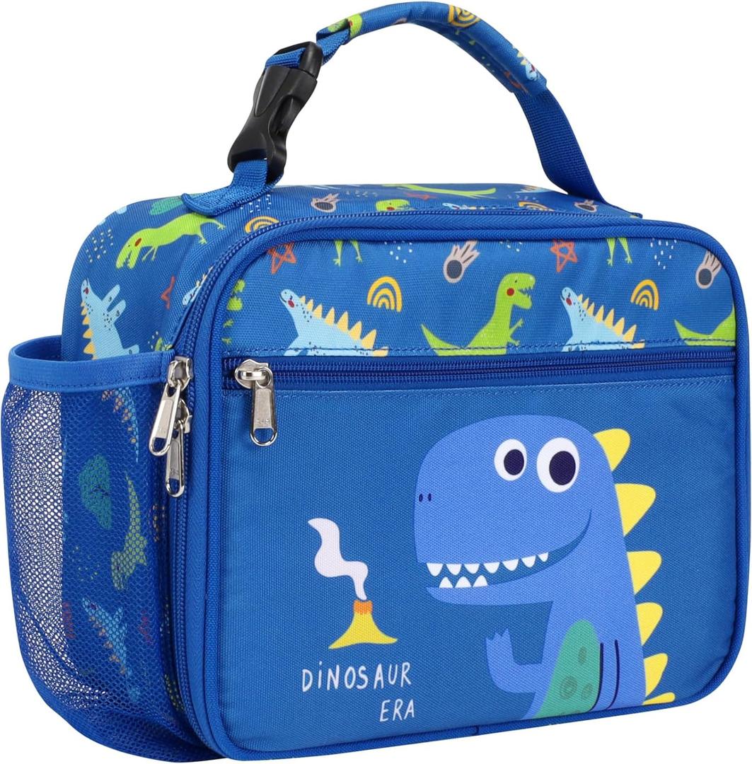Bagseri Kids Lunch Bag Boys - Thermal Insulated Lunch Box Tote with Water Bottle Holder, Reusable Leak-Proof Kids Lunch Box for Daycare & School, Blue Cute Dinosaur