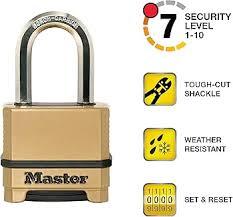 Master Lock Gold Outdoor Combination Lock, Heavy Duty Weather Resistant Padlock, Resettable Combination Lock for Outdoor Use 1.2 x 2 x 3.87 inches, 2 Pack, M175LFEC2