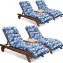 Tycdiose Outdoor Chaise Lounge Chair Cushion Set of 4, Waterproof 74.4 x 22 x 4.7 Inches Memory Foam Thickened Lounge Chair Cushions Replacement for Outdoor Furniture with Ties, Blue Floral