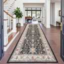 4x12 ft Wide Hallway Rug: Non-Slip Washable Vintage Long Carpet Runner for Kitchen Entryway Water Resistant Low-Pile Thin Floor Mat for Bedroom Living Room Dining Room Black Home Decor (Black, 4X12)