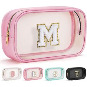 YOOLIFE Initial Mothers Day Gifts for Mom Women Teacher Appreciation Gifts for Teacher Women Birthday Gift for Kids Girls | Clear Makeup Bag Teachers Gift Travel Toiletry Bag | Cosmetic Bags Pink M (EXP 08/15/30)